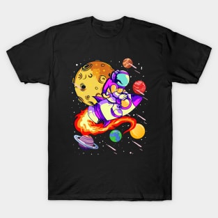 Astronaut Riding Rocket Spaceman Outer Space Planets T-Shirt